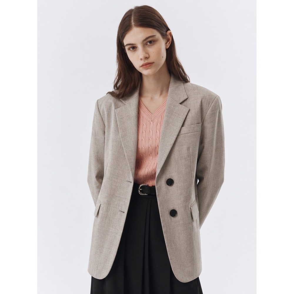 Dunst Essential 2 Button Wool Blazer Womens M Oatmeal Melange Corporate Chic